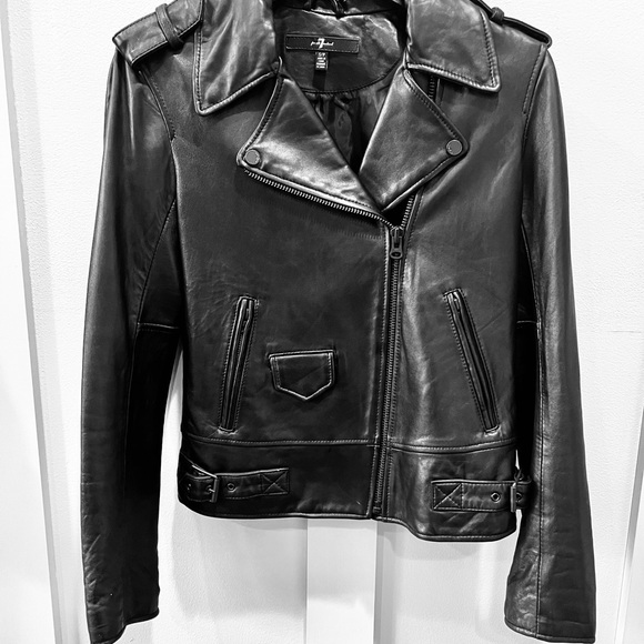 7 for all mankind Genuine 100% Leather Black Motorcycle Moto Jacket (small) - Picture 4 of 9